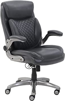 Photo 1 of ***MISSING SEAT*** AmazonCommercial Ergonomic Executive Office Desk Chair with Flip-up Armrests - Adjustable Height, Tilt and Lumbar Support - Black Bonded Leather
