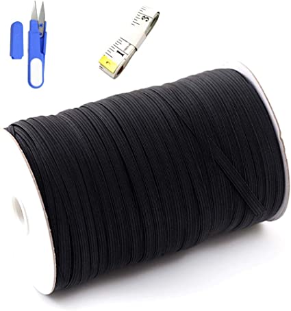 Photo 1 of 1/4 Inch Elastic Bands Cord for DIY Crafts, 100 Yards Braided High Elastics with Tape Mearsure and Sewing Scissors
