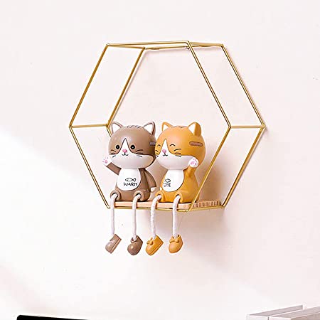 Photo 1 of 18 PACK --Gold Decorative Geometric Hexagon Floating Shelf Multi-use Metal Wire Wall Display Shelves Hanging Wall Decor for Bedroom Living Room Kitchen