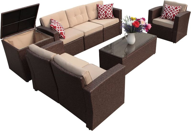 Photo 1 of (Incomplete - Parts Only) Wicker Patio Conversation Sets with Storage Box, Coffee Table, Brown