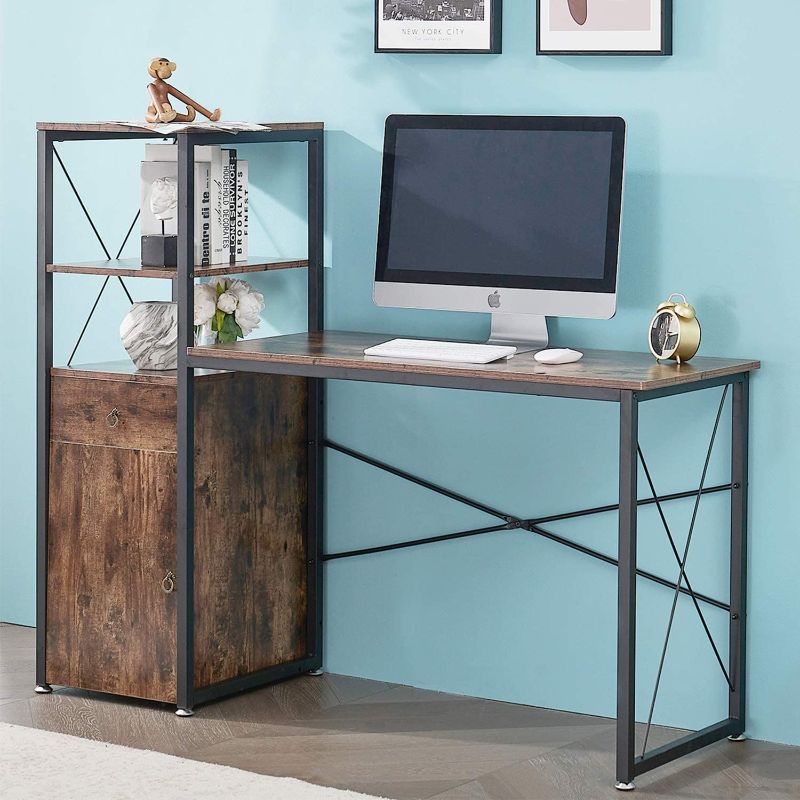 Photo 1 of VECELO Computer Desk with Storage Cabinet,41 inch Study Space-Saving Design Table,Brown, 57" L x 19" L x 47”H
