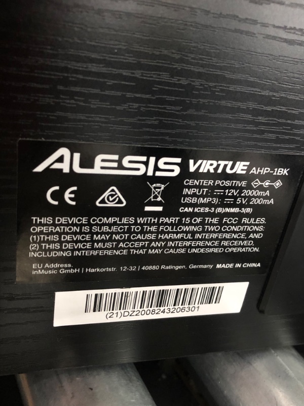 Photo 10 of ***SEE NOTE*** Alesis Virtue - 88-Key Beginner Digital Piano with Full-Size Velocity-Sensitive Keys, Lesson Mode, Power Supply, Built-In Speakers, 360 Premium Voices 