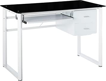 Photo 1 of Christopher Knight Home Reeve Tempered Glass Computer Desk, Black And White ?23.6"D x 47.2"W x 30"H (MINOR CORNER DAMAGE TO A BOARD)