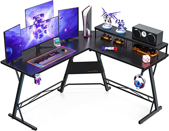 Photo 1 of Coleshome Computer Desk L Shaped Gaming Desk, 51'' Computer Corner Desk with 2 Monitor Stands, Home Office Desk with Hook and Cup Holder, Space Saving, Easy Assembly
