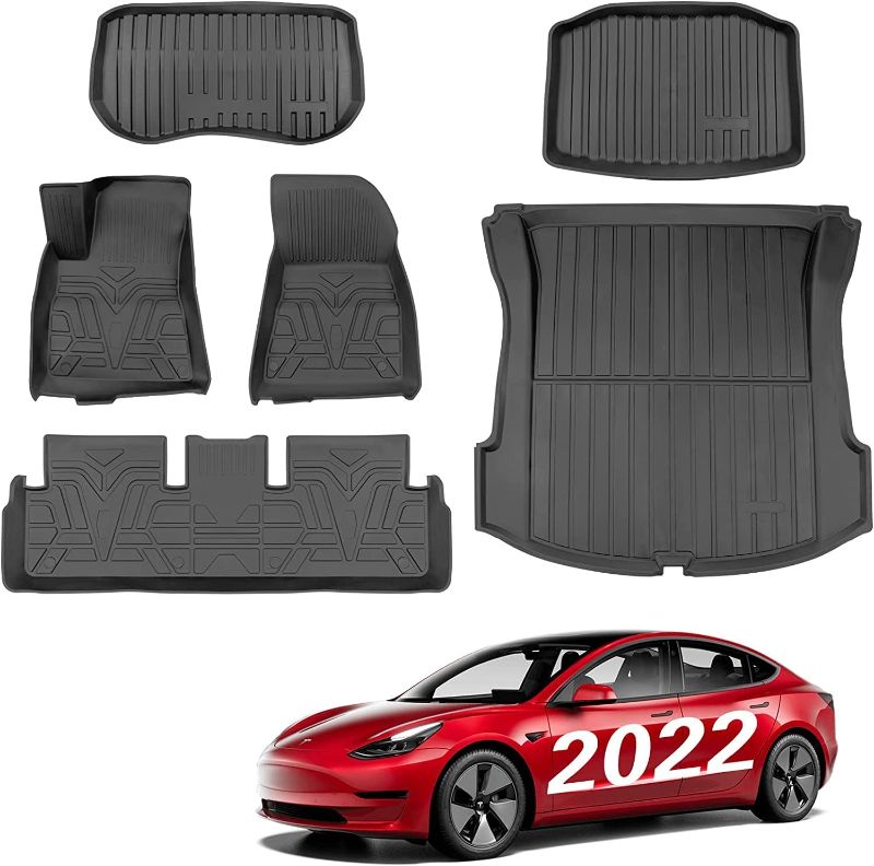 Photo 1 of BASENOR Tesla Model 3 Floor Mat TPE Full Set Mats Heavy Duty All-Weather Waterproof Protect Cargo Liner Accessories Fit for Model 3 2021 2022 6PCS
