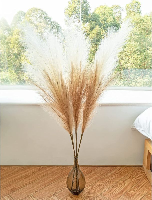 Photo 1 of 8 Piece 45" Tall Faux Pampas Grass Artificial Fluffy Boho Decor (Brown)
