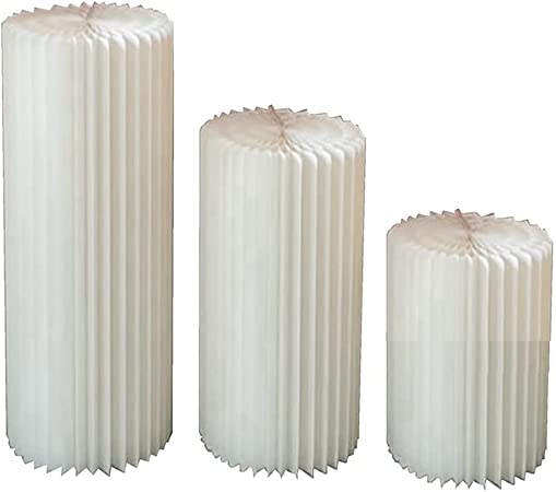 Photo 1 of Foldable Paper Columns Display Pedestals Stands for Wedding Engagement Birthday Party Decoration (Cream White, M+L+XL (D12")) **Minor Cut on One Clear Plastic Circle*

