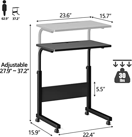 Photo 1 of Klvied Standing Desk Adjustable Height, Stand Up Desk with Cup Holder, Portable Laptop Desk, Mobile Standing Desk, Small Computer Desk, Bedside Table, Black Rolling Desk, Work Desk for Home Office
