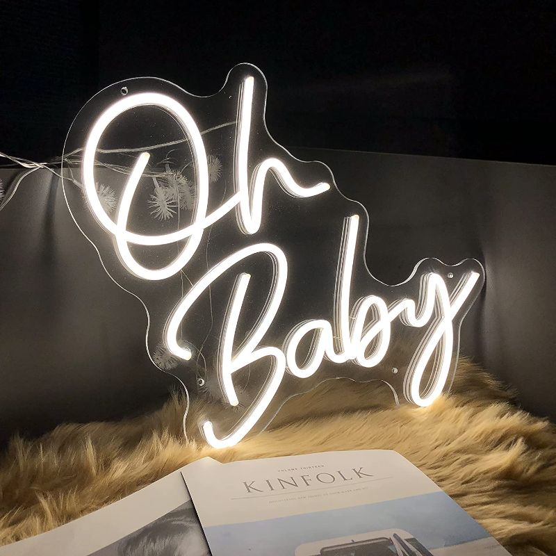 Photo 1 of Large Neon Sign,Oh baby Warmwhite Led Neon Sign,Neon Light for Bachelorette Party Birthday Wedding Engagement Party Bar Pub Club Wall Hanging Decoration