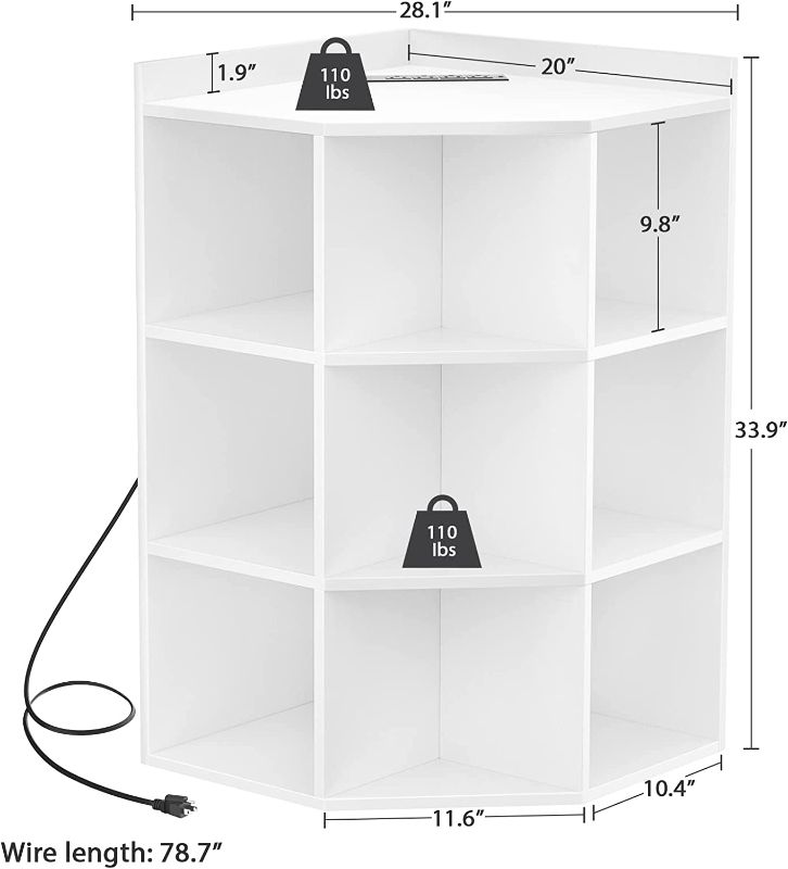 Photo 1 of Aheaplus Corner Cabinet, White Corner Storage with USB Ports and Outlets, Corner Cube Toy Storage for Small Space, Wooden Cubby Corner Bookshelf with 9 Cubes for Bedroom, Living Room, Office, White
