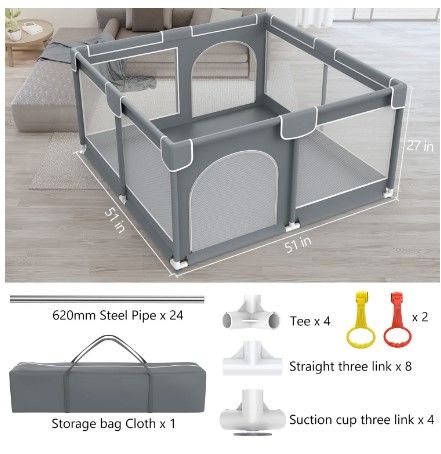 Photo 1 of Baby Playpen Baby Play Yards Fence Activity Center Safety with Anti-Slip Base , Sturdy Grey colors