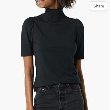 Photo 1 of (SIZE M) Amazon Essentials Women's Cotton Modal Draped Puff Sleeve Turtleneck
