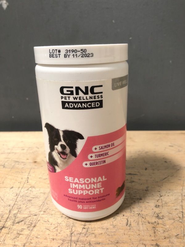 Photo 2 of *11/2023* GNC Pets ADVANCED Seasonal Immune Support Dog Supplements | 90 Ct Salmon Oil Dog Supplements for Skin and Respiratory Health | Chicken Flavored Soft Chews with Salmon Oil, Turmeric, & Quercetin Immune Support 90 Count