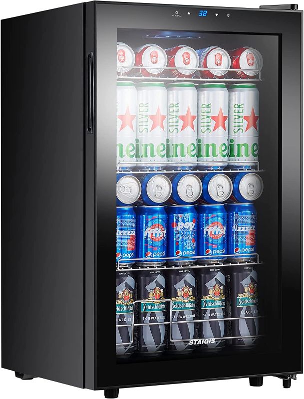 Photo 1 of (DAMAGE)STAIGIS Mini Beverage Refrigerator Freestanding, 2.5 Cu.ft Mini Fridge w/ 101 Can Capacity, Small Drink Fridge for Home & Office, Glass Door
**DOOR BROKEN**