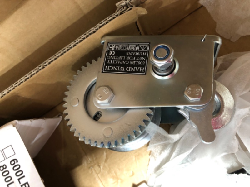 Photo 1 of 800lbs Capacity Heavy Duty Hand Winch, Crank Strap Gear Winch with 26 feet Steel Cable, Manual Operated Two-Way Ratchet ATV Boat Trailer Marine
