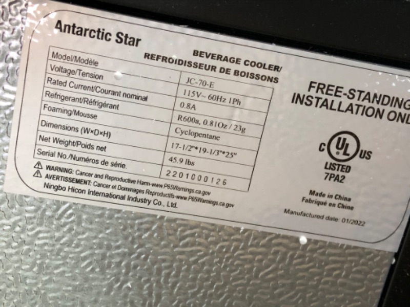 Photo 4 of (DAMAGE)Antarctic Star Mini Fridge Cooler - 70 Can Beverage Refrigerator Glass Door for Beer Soda or Wine – Glass Door Small Drink Dispenser Machine Clear Front Removable for Home, Office or Bar, 1.6cu.ft.
**DOOR BROKEN**