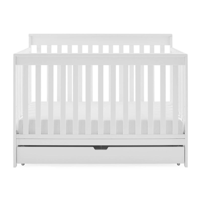 Photo 1 of Delta Children Mercer Deluxe 6-in-1 Convertible Crib with Trundle in Bianca White
