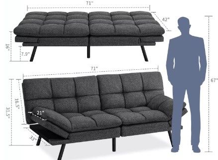 Photo 1 of ***STOCK PHOTO NOT EXACT***Memory Foam Futon Sofa Bed Couch Sleeper Convertible Foldable dark Gray Suede
