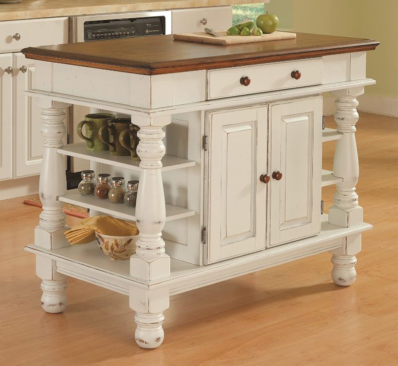 Photo 1 of *INCOMPLETE BOX 1 OF 2* Homestyles Kitchen Island Americana Dual Side Storage Cabinet, 36 Inches High by 42 Inches Wide, Antique White
