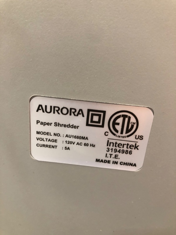 Photo 4 of Aurora AU1680MA Heavy Duty High Security 16-Sheet Micro-Cut Shredder/Anti-Jam/60 Min Run Time/ 7-Gallon Pullout Basket and Casters
