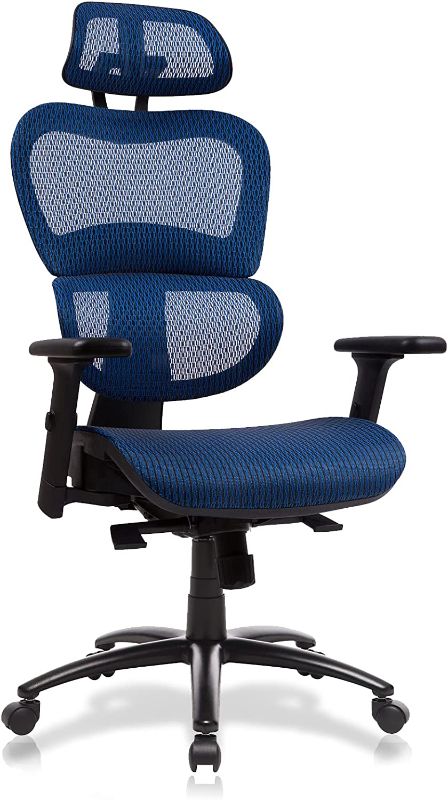 Photo 1 of Ergonomic Office Chair, Mesh Chair with 3D Adjustable Armrest and Headrest Lumbar Support High Back for Home Office (Blue#02)
