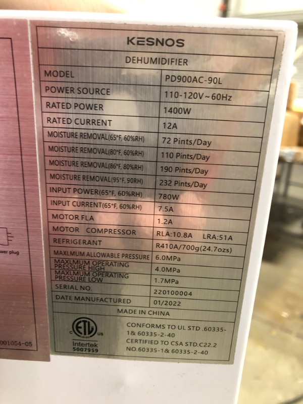 Photo 9 of 232 Pints Commercial Dehumidifier for Basements (Model: PD900AC-90L)
