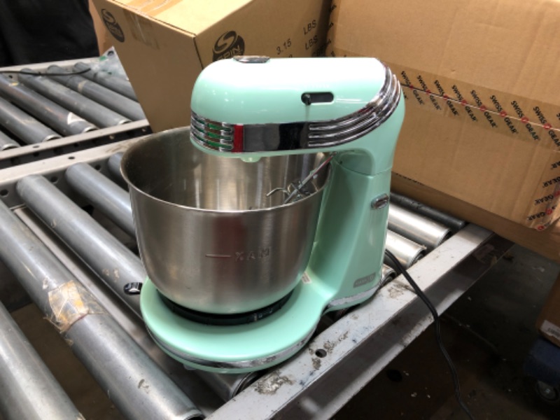 Photo 2 of Dash Stand Mixer (Electric Mixer for Everyday Use): 6 Speed Stand Mixer with 3 Quart Stainless Steel Mixing Bowl, Dough Hooks & Mixer Beaters for Frosting, Meringues & More - Aqua
