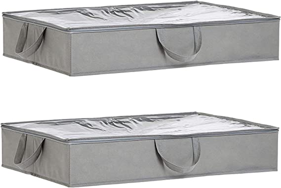 Photo 1 of Amazon Basics Under Bed Fabric Storage Container Bags with Window and Handles - 2-Pack, 30.2 x 20 x 5.7 Inches, Gray
