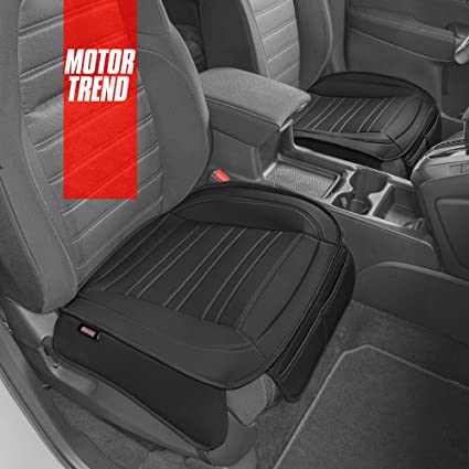 Photo 1 of Motor Trend Black Faux Leather 2-Pack Car Seat Cover for Front Seats, Padded Car Seat Protectors with Storage Pockets, Premium Interior Covers, Front Seat Covers for Cars Truck SUV Auto
