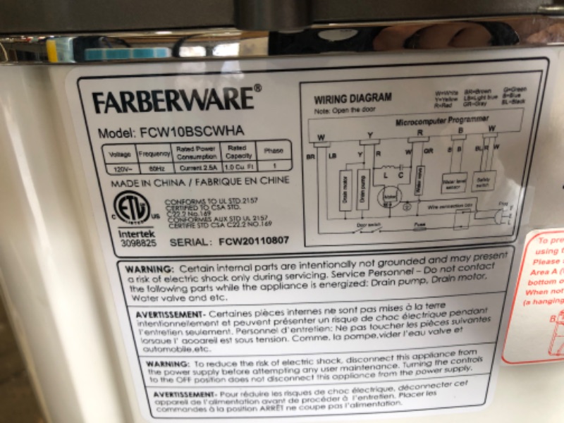 Photo 7 of Farberware Professional FCW10BSCWHA 1.0 Cu. Ft. Portable Clothes Washer with 7-lb Load Capacity, Silver & Chrome
