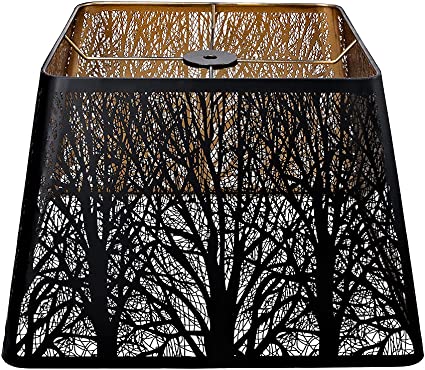 Photo 1 of Medium Square Lamp Shades, ALUCSET Metal Lampshade with Pattern of Trees for Table Lamp and Floor Light, 9 x 12 x 8.5 Inch, Spider (Black/Gold)
