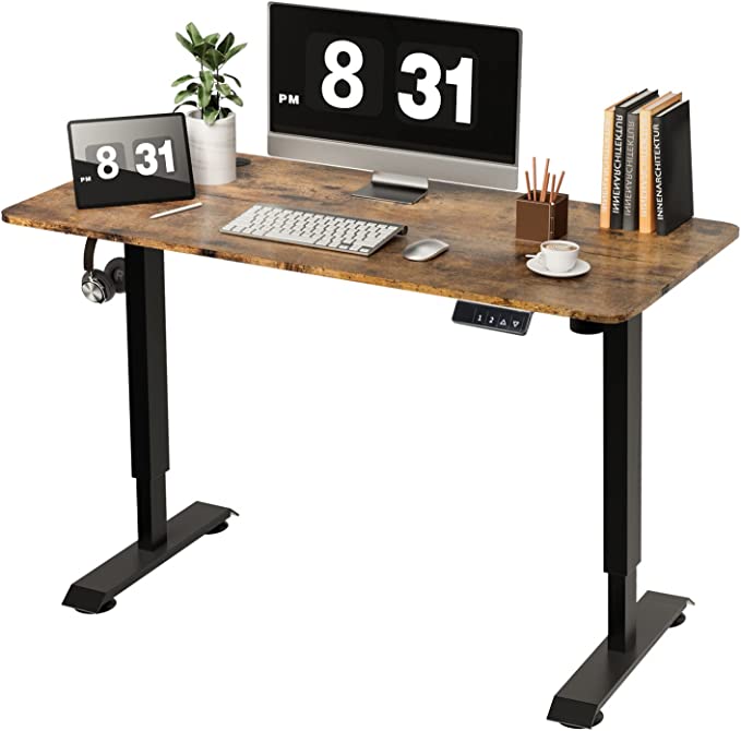 Photo 1 of Furmax Electric Adjustable Home Office Sit Stand Desk Computer Workstation with Preset Height Memory Controller Solid Wood Table Top (48 Inch, Walnut)
