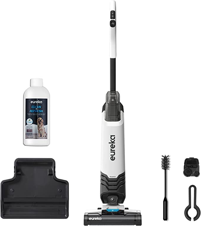 Photo 1 of EUREKA All in One Wet Dry Vacuum Cleaner and Mop for Multi-Surface, Corded Lightweight Self-Cleaning System, for Hard Floors and Area Rugs, 2-in-1, Black and White
