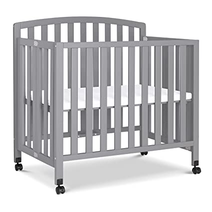 Photo 1 of DaVinci Dylan Folding Portable 3-in-1 Convertible Mini Crib and Twin Bed in Grey, Greenguard Gold Certified
