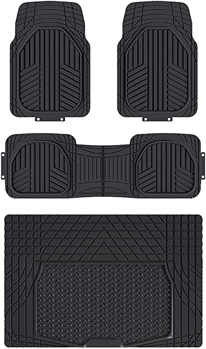 Photo 1 of Amazon Basics 4-Piece All-Weather Protection Heavy Duty Rubber Floor Mats Set with Cargo Liner for Cars, SUVs, and Trucks?Black,Universal Trim to Fit
