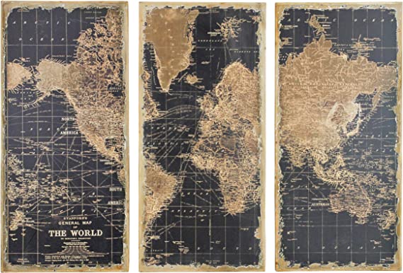 Photo 1 of Aspire Stanford World Map Wall Decor (Set of 3), Black/Brown (1434)
