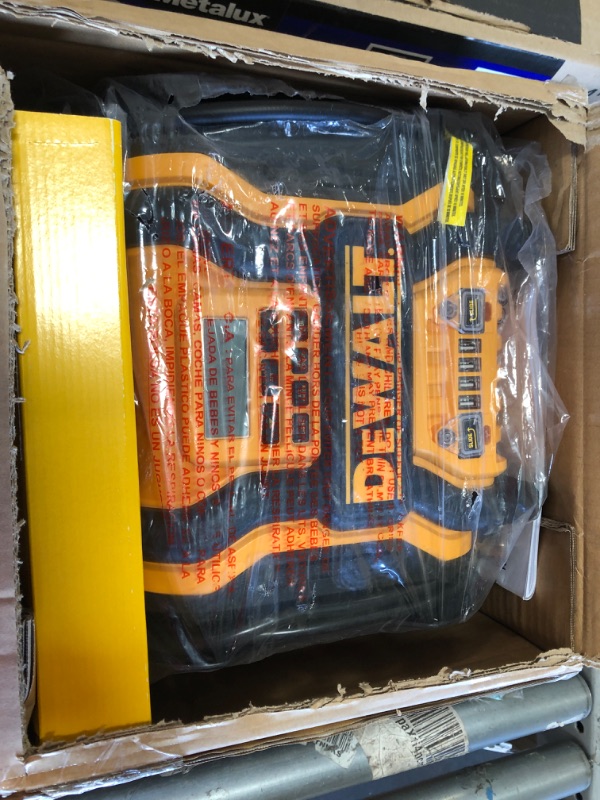 Photo 2 of DEWALT DXAEPS14 1600 Peak Battery Amp 12V Automotive Jump Starter/Power Station with 500 Watt AC Power Inverter, 120 PSI Digital Compressor, and USB Power , Yellow
