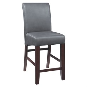 Photo 1 of 24" Parsons Barstool in Pewter Gray Faux Leather with Medium Espresso Wood Legs