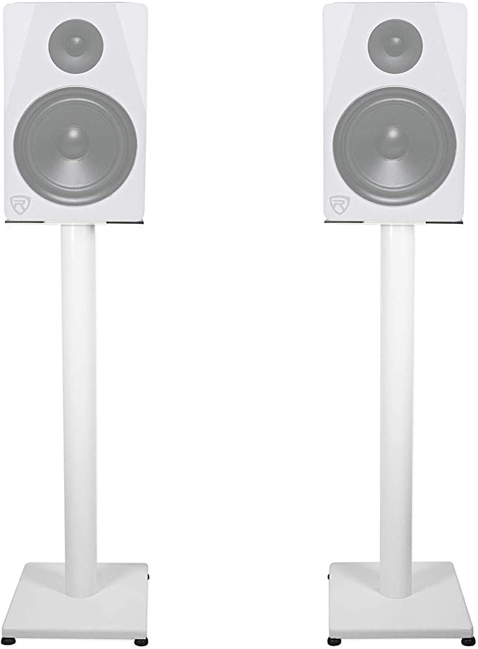 Photo 1 of STAND ONLY-ROCKVILLE Pair RS29W 29" Steel Bookshelf Speaker/Studio Monitor Stands-White V2
