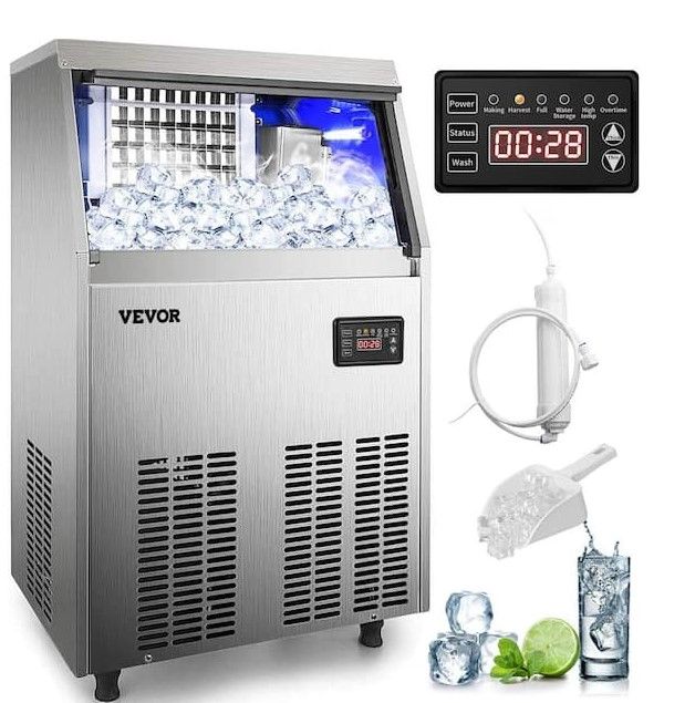 Photo 1 of 88 lb. Freestanding Commercial Ice Maker in Silver Stainless Steel with 33 lb. Ice Bin with LED Panel, 110-Volt
