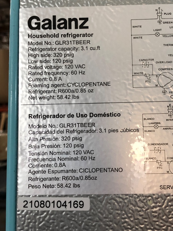 Photo 9 of Galanz GLR31TBEER Retro Compact Refrigerator, Mini Fridge with Dual Doors, Adjustable Mechanical Thermostat with True Freezer, 3.1 Cu FT, Blue
