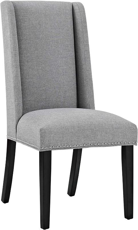 Photo 1 of **USED MISSING HARDWARE**Modway MO- Baron Modern Tall Back Wood Upholstered Fabric, Dining Chair, Light Gray
