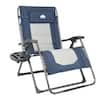 Photo 1 of 28" Steel Frame Outdoor Oversized Zero Gravity Chair with Navy Blue & Gray Cushion
