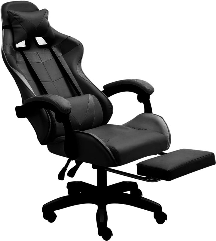 Photo 1 of Sibosen Gaming Chair Office Chair Computer Chair High Back PU Leather Desk Chair Ergonomic Adjustable Reclining Swivel Game Chair with Footrest Lumbar Support Headrest Armrest (Black)
