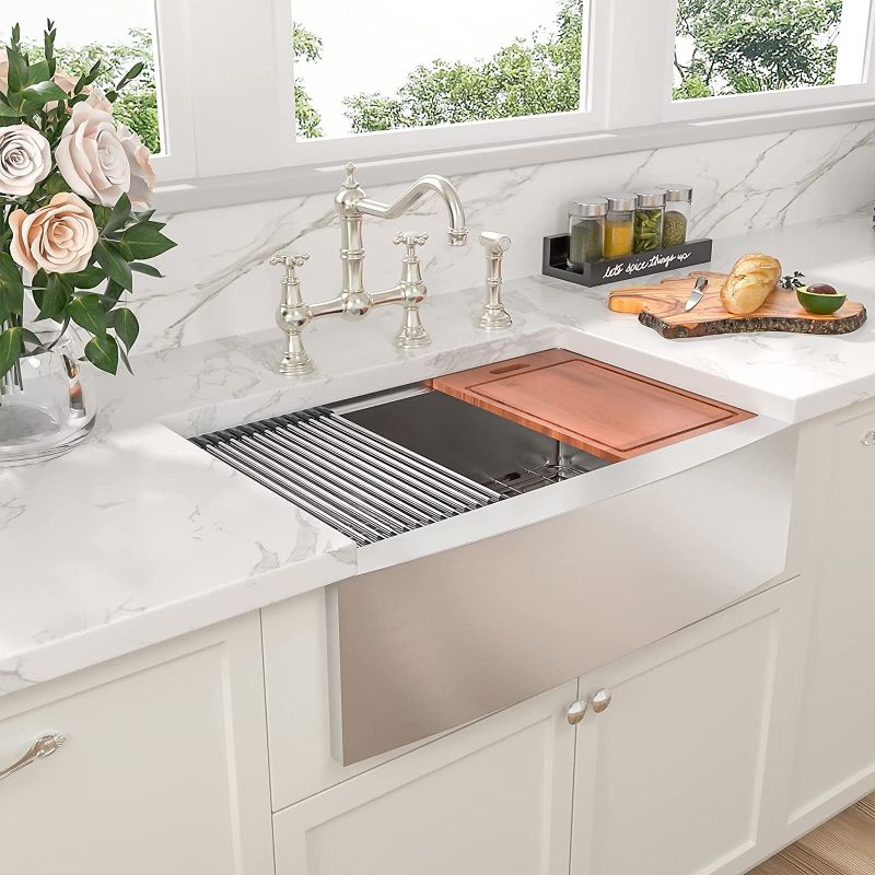 Photo 1 of 30 Farmhouse Sink Stainless - Sarlai 30 Inch Kitchen Sink Ledge Workstation Sink Apron Front Single Bowl 16 Gauge Stainless Steel Luxury Kitchen Farm Sink
