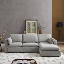 Photo 1 of **INCOMPLETE BOX 4 OF 4**2 Pieces L shaped Sofa Sectional with Removable Ottoman, Suqare Arm, chaise, thick cuhsions
