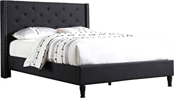 Photo 1 of **INCOMPLETE BOX 1 OF 2**Home Life Linen Upholstered Platform Bed - Cloth Platform Bed with 51” Tall Headboard - Durable Wooden Slat Design - Easy To Assemble - Mattress Support - No Box Spring Needed - Full Size, Black
