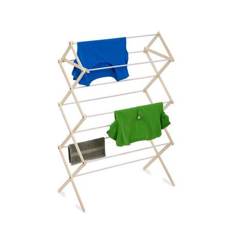 Photo 1 of 47.1 in. H x 30.25 in. W Natural and White Wood Portable Drying Rack