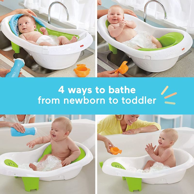 Photo 1 of Fisher-Price Baby Bath Tub, 4-in-1 Newborn to Toddler Tub with Infant Seat Bath Toys and Sling ‘n Seat Tub, Green??
