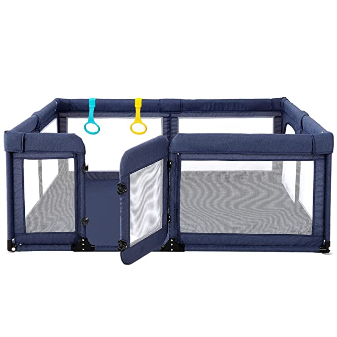 Photo 1 of Baby Playpen, Large Play Pens for Babies and Toddlers, Baby Gate Playpen Play Center Yard with Door, Baby Fence Play Area, Kids Play Pen(Navy Blue)